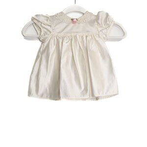 Vintage-Inspired Size 12M Baby Dress With Lace Collar & Pink Rose Embellishment